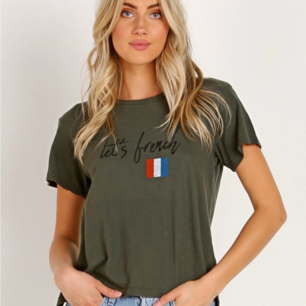 LNA Let’s French Oui Chic Graphic Tee Gray Cotton T-Shirt Medium